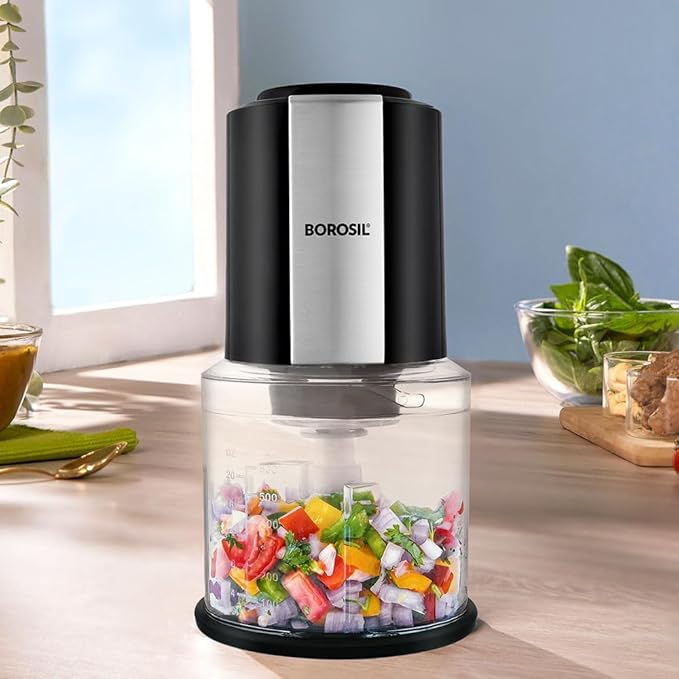 300 Watts Electric Chopper for Kitchen, Twin Blade Technology, 600 ml 'chop-n-store' plastic bowl with lid, Vegetable Chopper, Cutter, Chop, Mince, Dice, Whisk, Blend