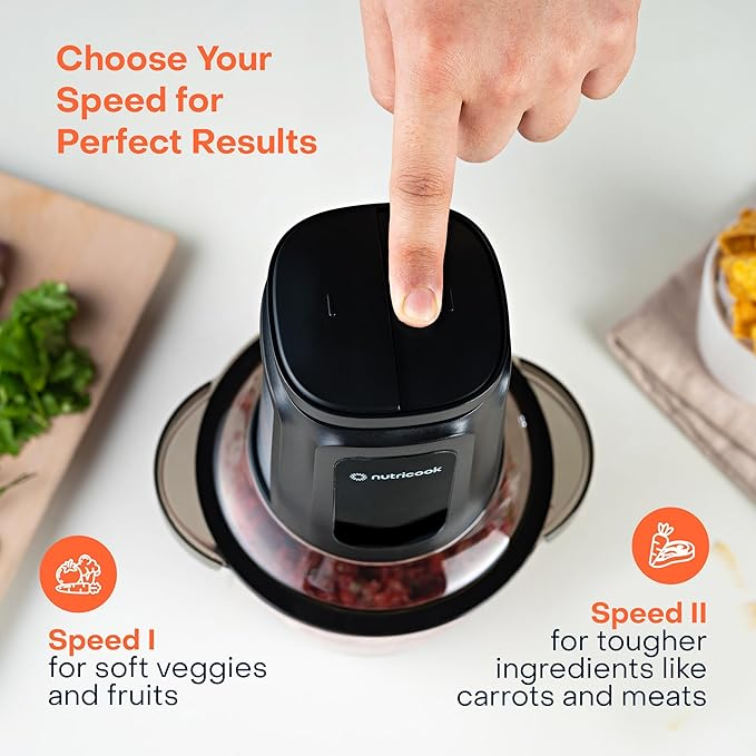KitchenHub 2+2 L XXL Glass & SS Chopper and Mincer,500W - Pulse & 2 speeds, 2-Removable 4 SS -Blade for Chopping, Ice Crushing, Meat Mincing, Grinding, Pureeing & more - BLk, 2 Yr Warranty