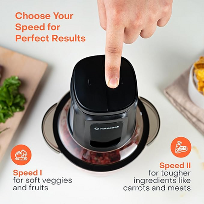 Nutricook Electric Food Chopper & Mincer, 2L Glass & 2L Stainless Steel BowL