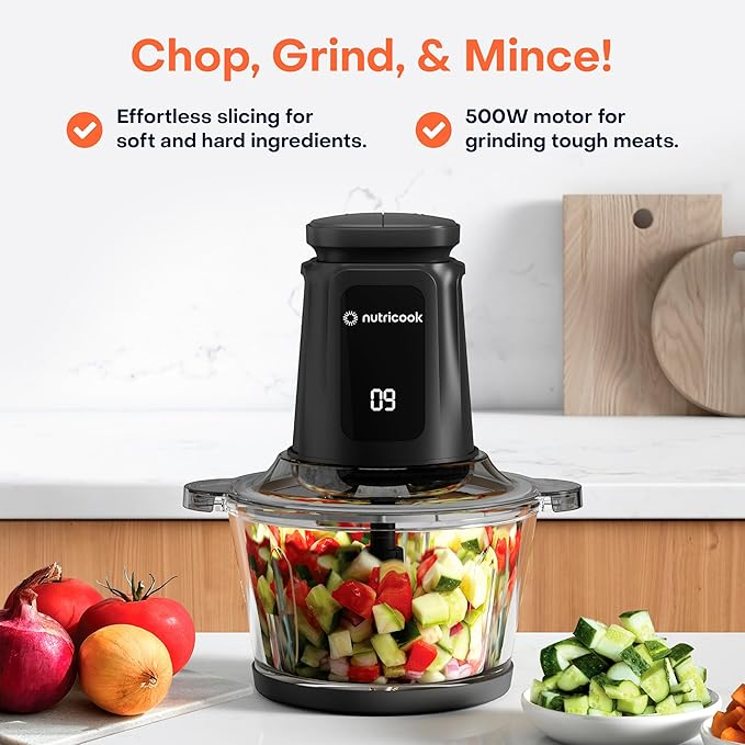 KitchenHub 2+2 L XXL Glass & SS Chopper and Mincer,500W - Pulse & 2 speeds, 2-Removable 4 SS -Blade for Chopping, Ice Crushing, Meat Mincing, Grinding, Pureeing & more - BLk, 2 Yr Warranty