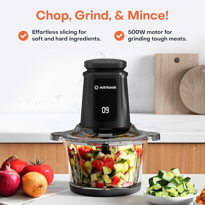 KitchenHub 2+2 L XXL Glass & SS Chopper and Mincer,500W - Pulse & 2 speeds, 2-Removable 4 SS -Blade for Chopping, Ice Crushing, Meat Mincing, Grinding, Pureeing & more - BLk, 2 Yr Warranty