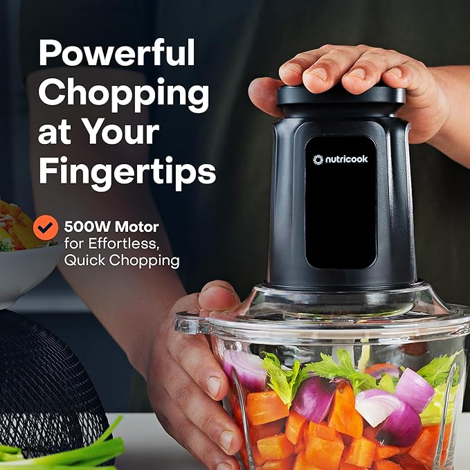KitchenHub 2+2 L XXL Glass & SS Chopper and Mincer,500W - Pulse & 2 speeds, 2-Removable 4 SS -Blade for Chopping, Ice Crushing, Meat Mincing, Grinding, Pureeing & more - BLk, 2 Yr Warranty
