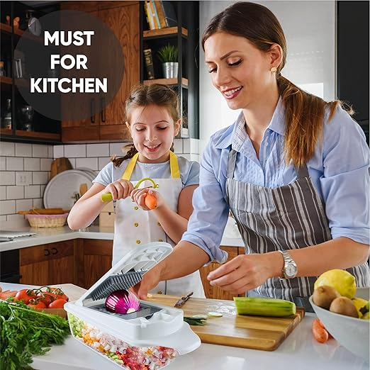 Vegetable Chopper Slicer Onion Dicer, Multi 22-in-1 Veggie Mandoline Food Cutter for Tomato Fruit with Lemon Squeezer, E-Recipe, 11 Blades, Egg Separator & Slicer, Container