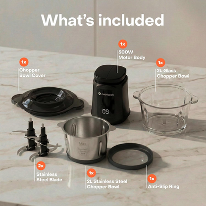Nutricook Electric Food Chopper & Mincer, 2L Glass & 2L Stainless Steel BowL